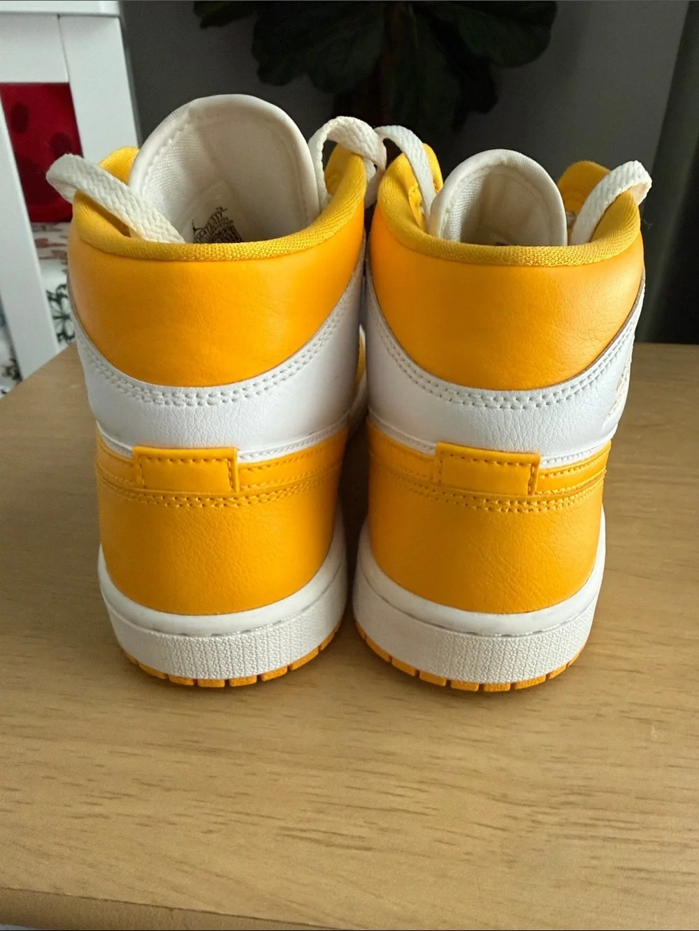 Nike Air Jordan 1 Mid White and Yellow Basketball Sneakers - Picture 5 of 7